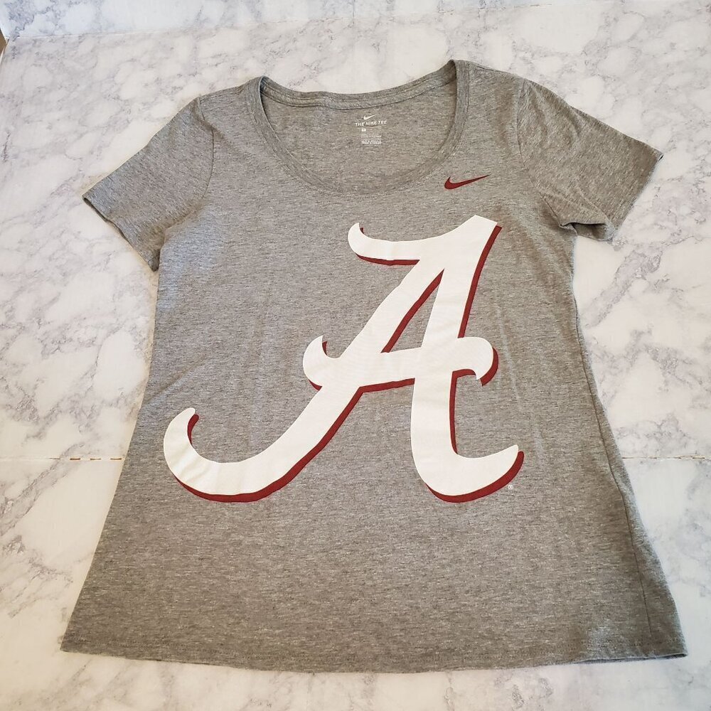 Nike‎ Alabama Tshirt Womens Small Gray Red Athletic Cut Logo Cotton/Poly Blend